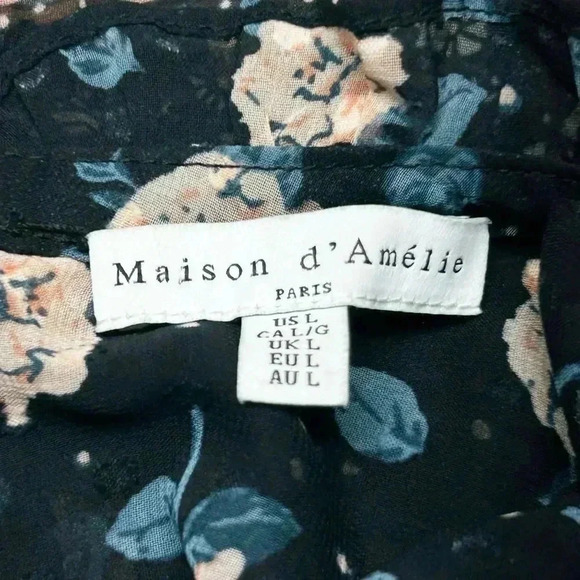 Maison d’ Amelie Semi Sheer Boho Floral Blouse Size L - Picture 6 of 7